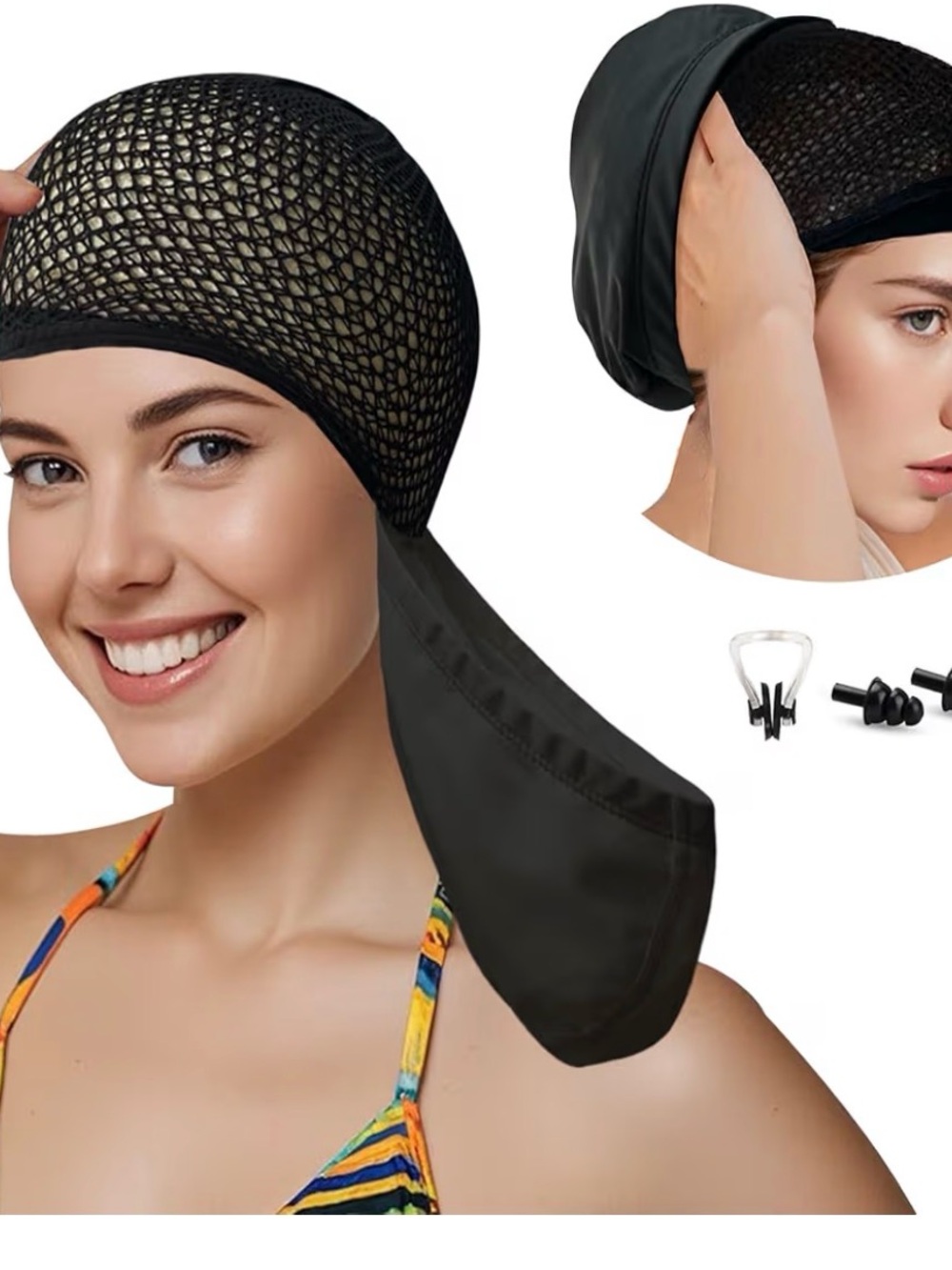 Swim Cap for Long Hair PU Fabric Hairnet Swimming Caps